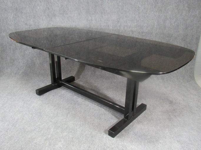 Mid-Century / Post-Modern Glass and Black Painted Metal Dining Extension Table.  Circa 1980s.
