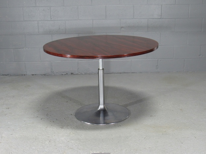 Height-Adjustable Round Rosewood Pedestal Table