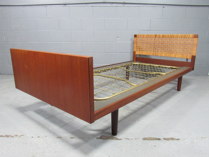 Mid-Century 1960s Danish Modern Teak and Cane Bed by Hans Wegner for GETAMA