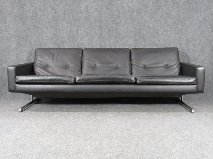 Midcentury Danish Modern Sofa in Faux Black Leather Attributed to Georg Thams