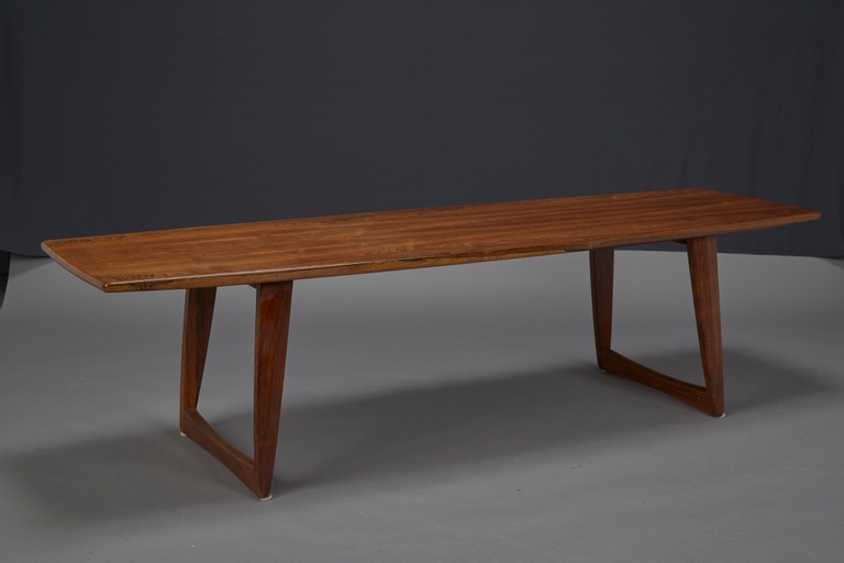 Large Danish Rosewood Surfboard Coffee Table with Splayed Legs