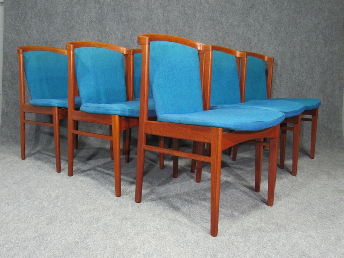 Set of Six (6) Rare Mid-Century, Danish Modern Teak Dining Chairs by Erik Buck for Chr. Christiansen.  Circa 1960s.