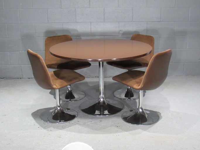 Chrome Tulip Table and 4 Dining Chairs by Borje Johanson