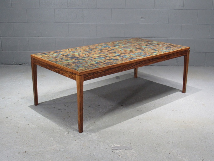 Large Rosewood and Tile Coffee Table