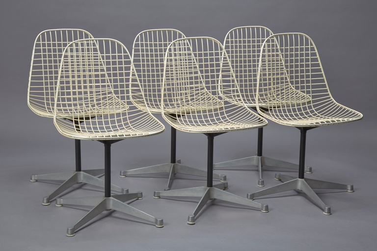 Set of 6 Armless Wire Swivel Chairs with 4-star Base by Eames For Herman Miller