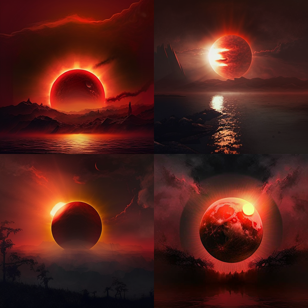 a red moon behind the sun