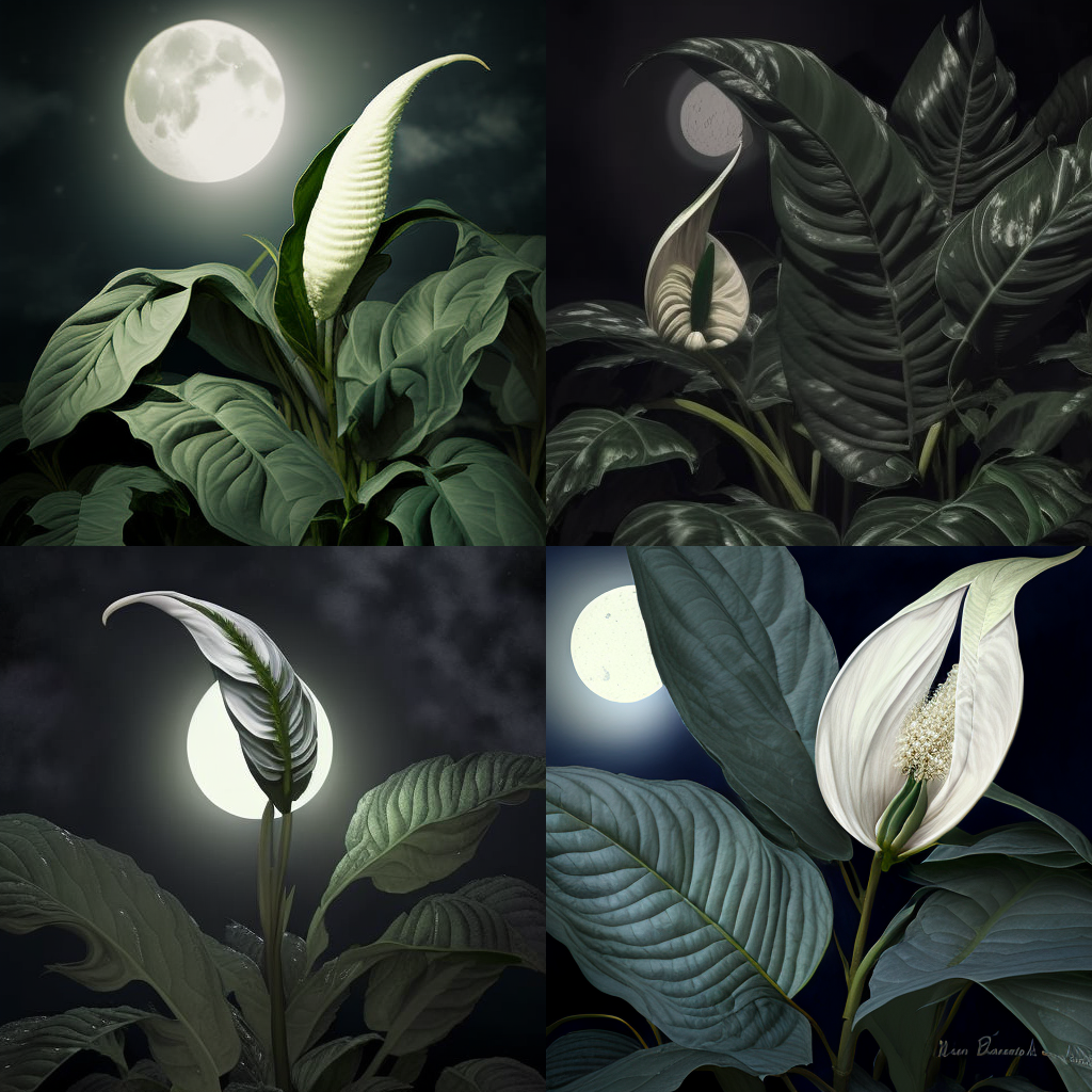 spathiphyllum under the moon ready to bloom