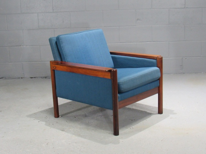 Danish Rosewood Armchair with Blue Textile