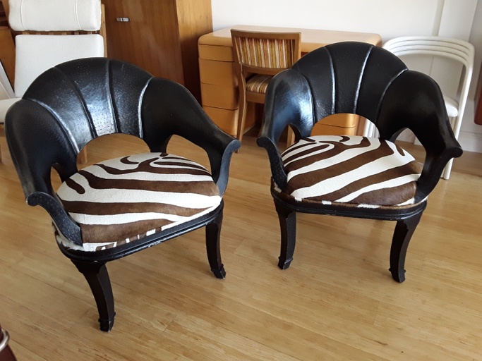 Pair Ostrich Leather and Zebra Hide Armchairs 