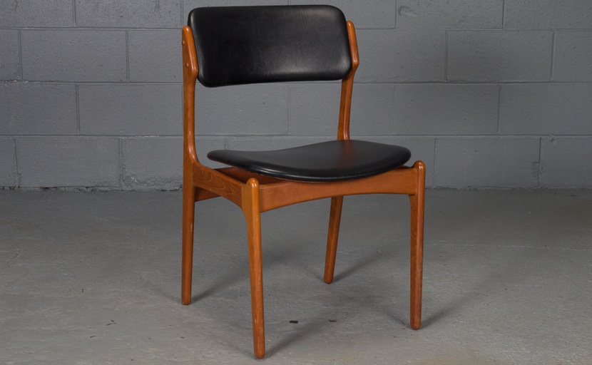 Set of Six Teak and Leather Danish Modern Dining Chairs by Erik Buch for O.D. Mobler