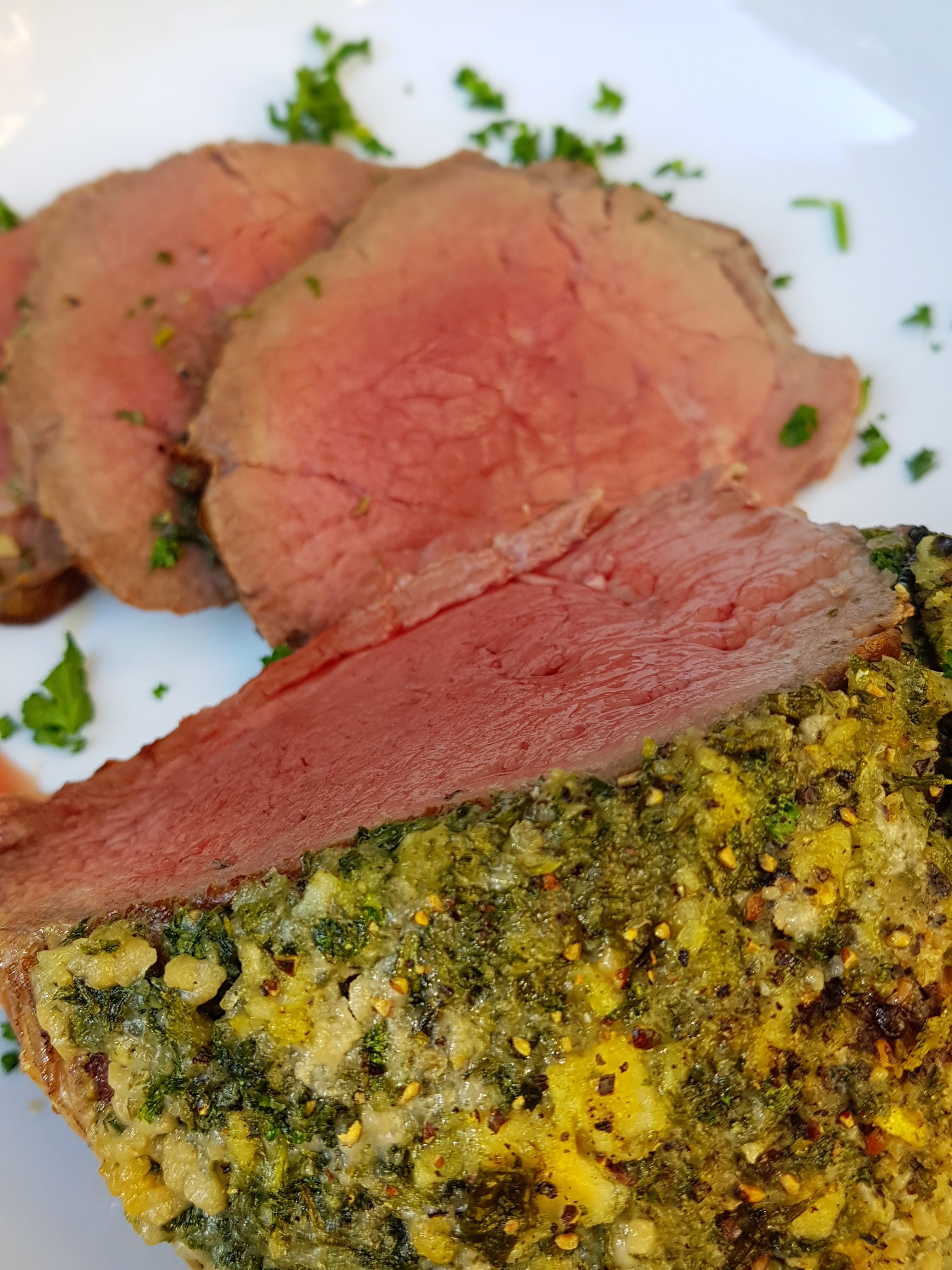 Roast beef with Herb Crust with low temperature cooking method