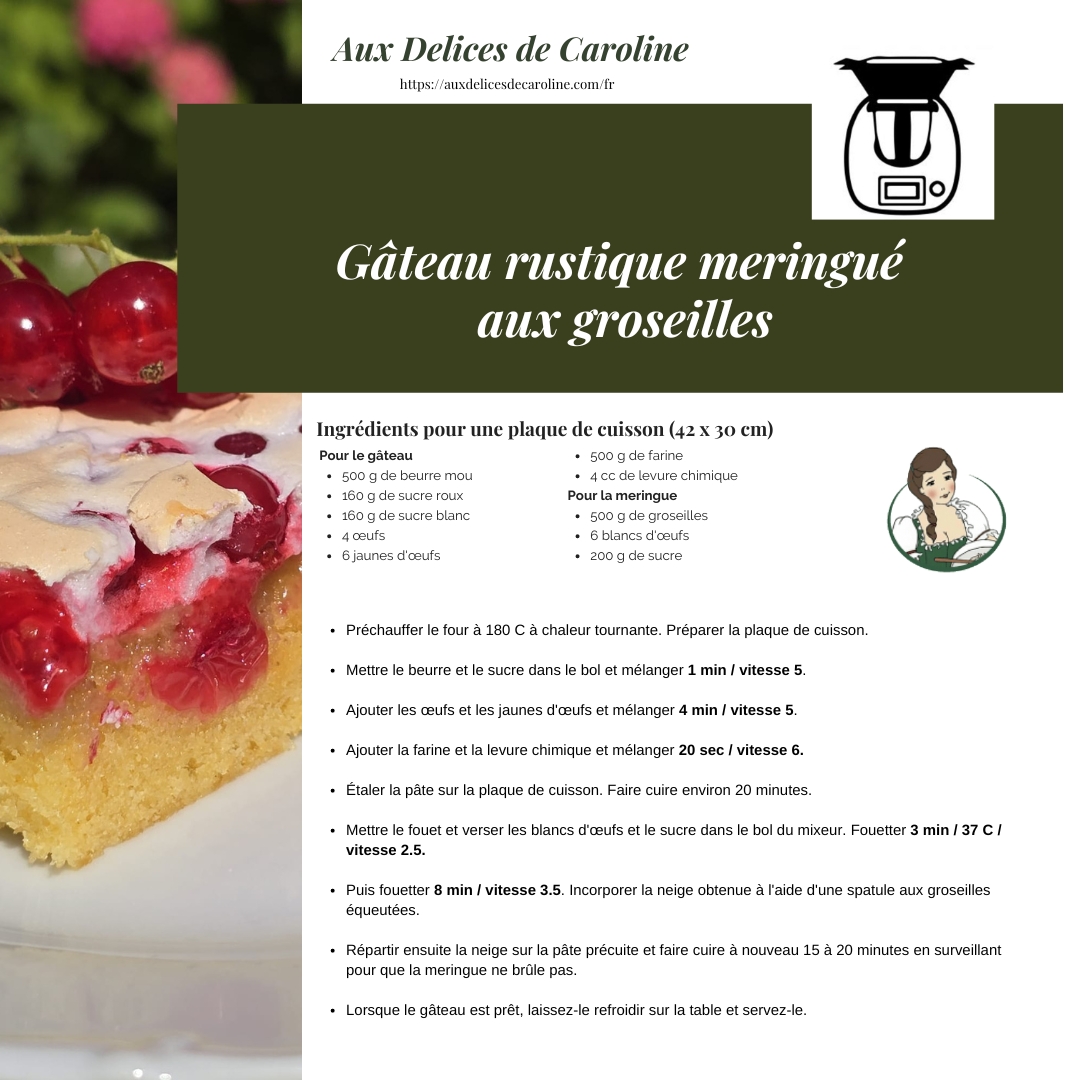 Gâteau rustique meringué aux groseilles (traditionnelle & Thermomix)