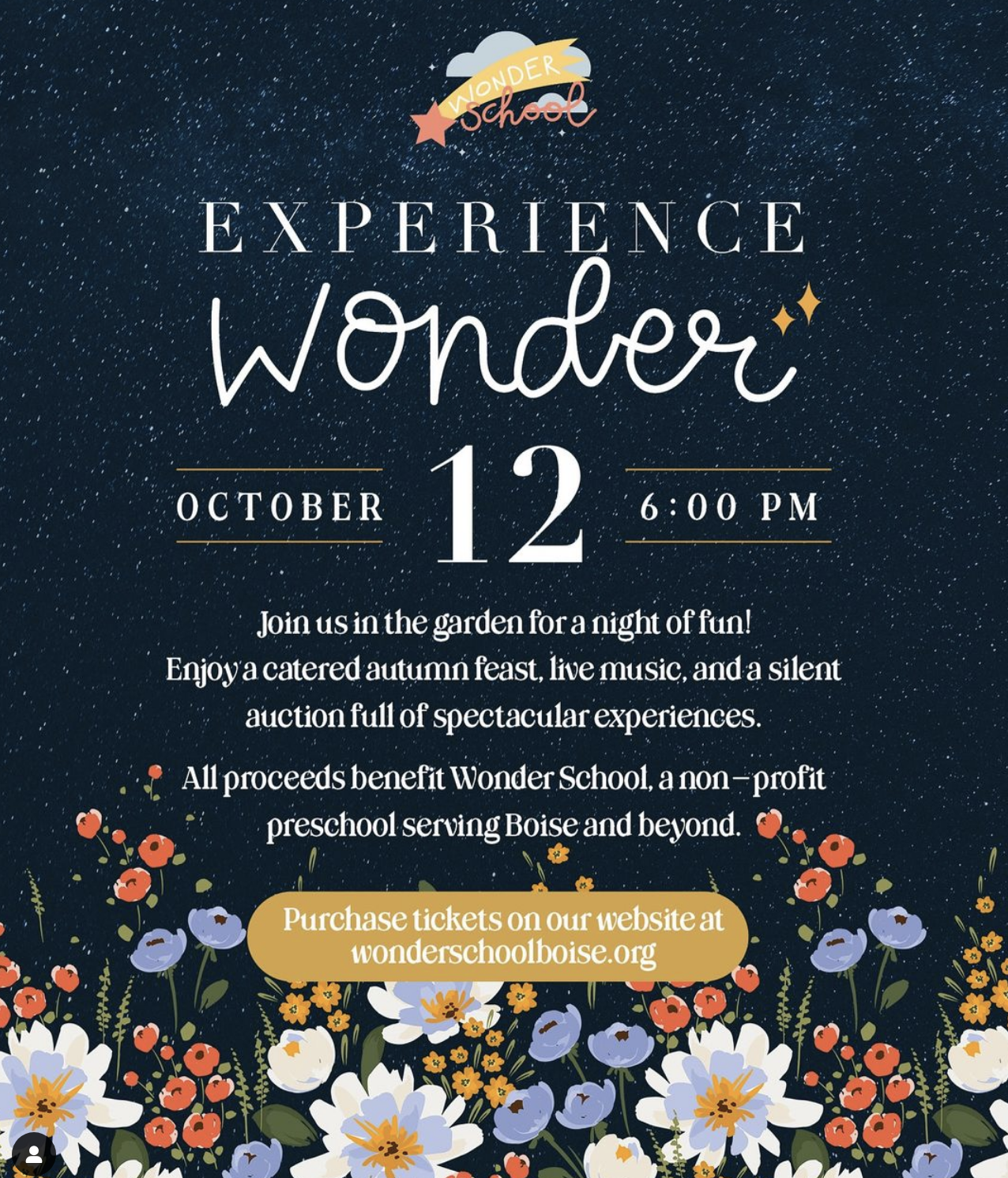 You are invited to Wonder School's 1st annual Garden Party fundraiser! Come “Experience Wonder” under the stars, enjoy a catered autumn feast, and groove to some live jazz music. Our silent auction is full of spectacular local experiences that will inspire wonder and joy in your life! Tickets can be purchased by clicking the button below. This is a great opportunity to support the work Wonder School does to love the families in our neighborhoods. See you there!