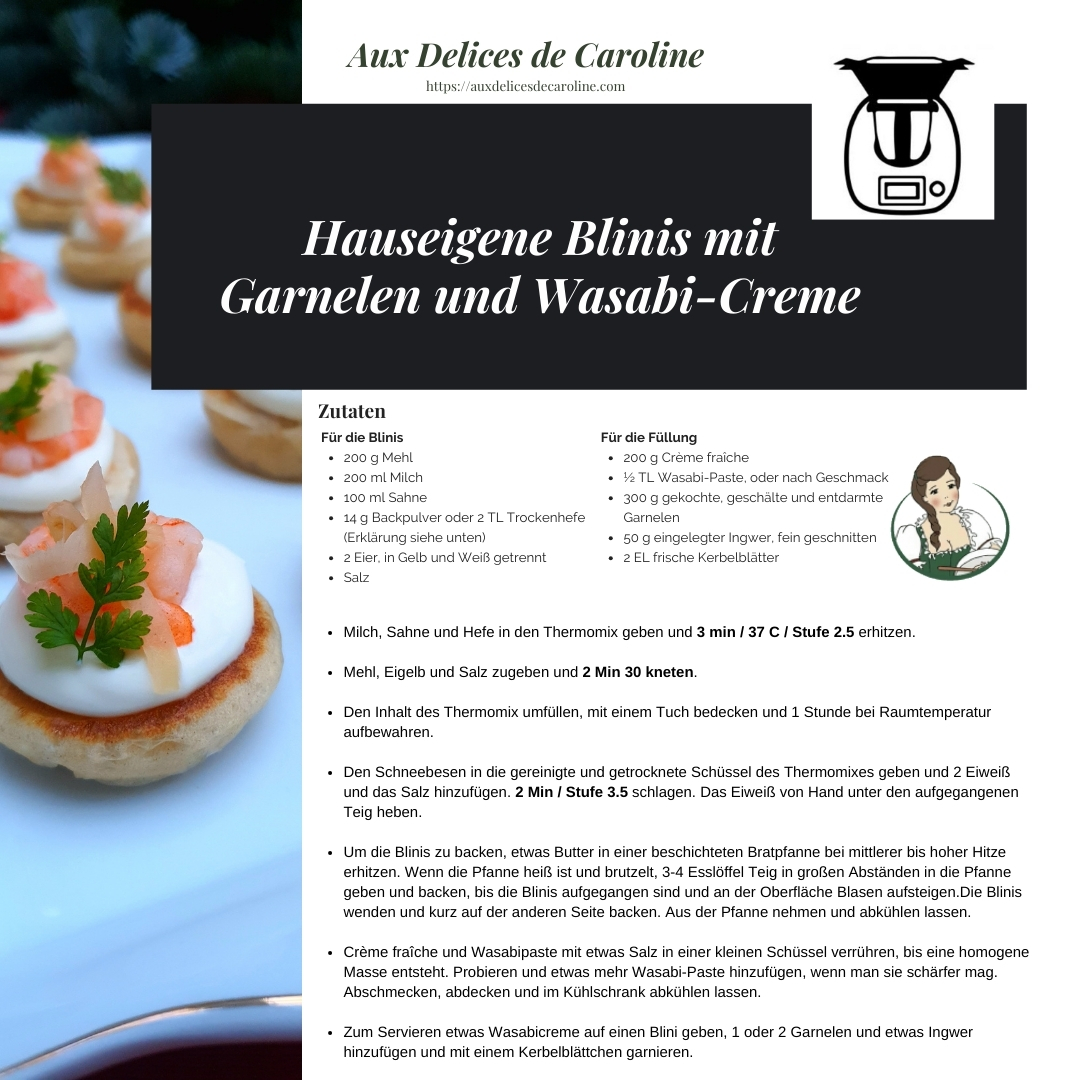 Hauseigene Blinis mit Garnelen und Wasabi-Creme (traditionel & Thermomix)