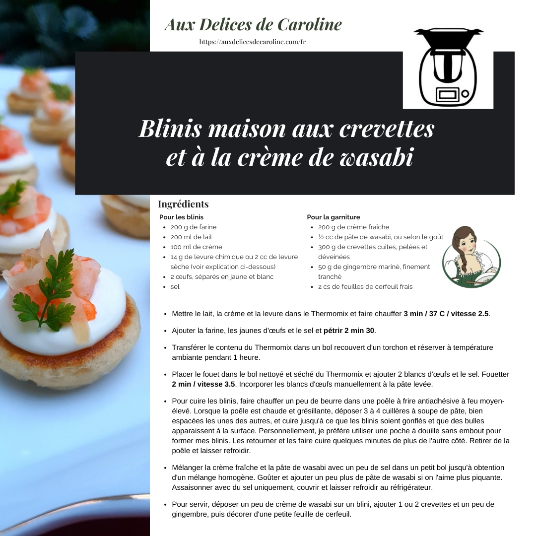 Blinis maison aux crevettes et à la crème de wasabi (traditionelle & Thermomix