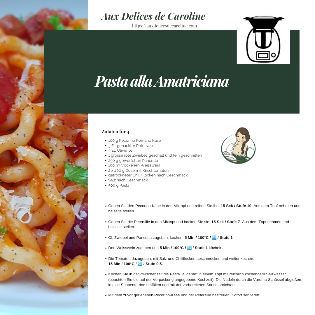 Pasta alla Amatriciana - Kirschtomaten, Pancetta und Weisswein (traditionel & Thermomix)