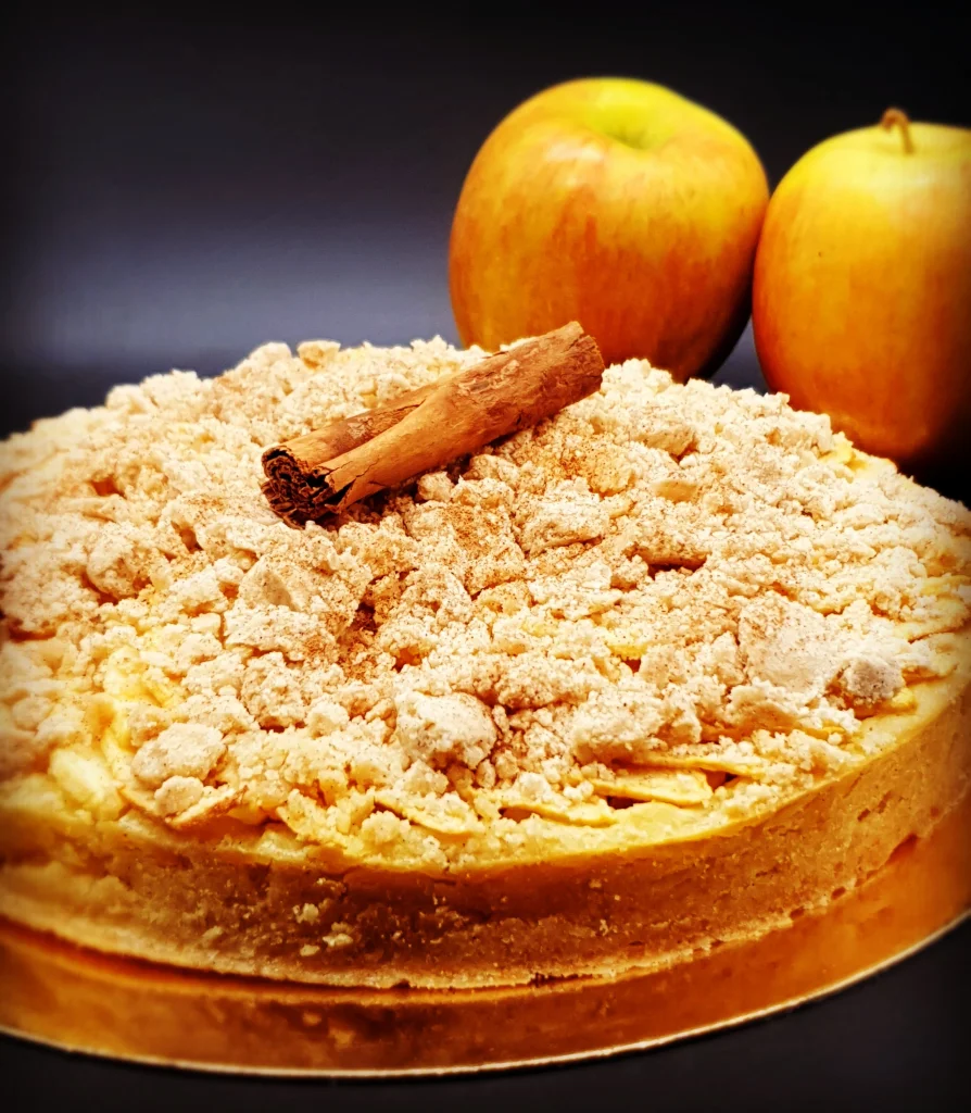 Vegan and gluten free apple and cinnamon crumble Tart