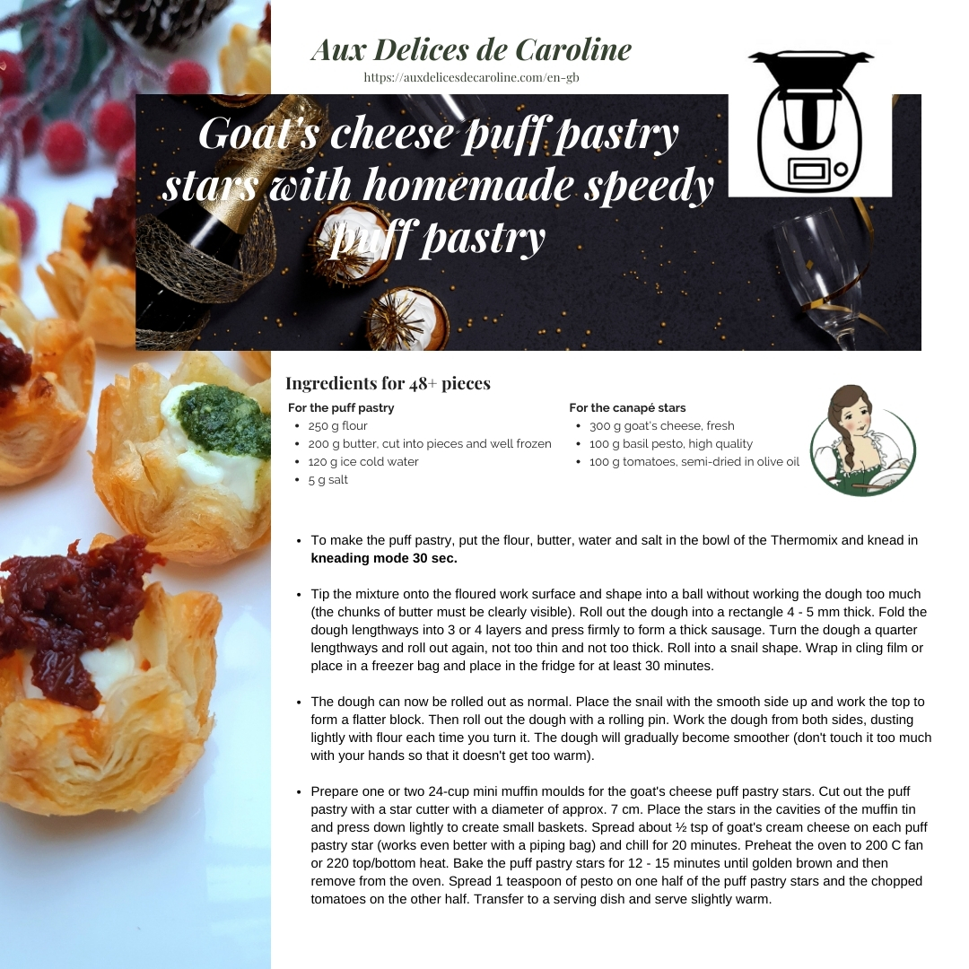 Goat's cheese puff pastry stars with homemade speedy puff pastry (traditional and Thermomix)