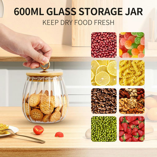 Tarro de cristal minimalista con tapa de bambú 600 ml - Imagen 3