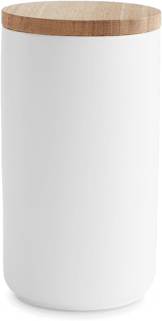 Tarro cerámica blanca minimalista con tapa