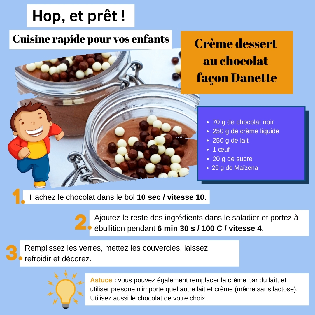 Crème dessert rapide au chocolat façon Danette (traditionnelle & Thermomix)