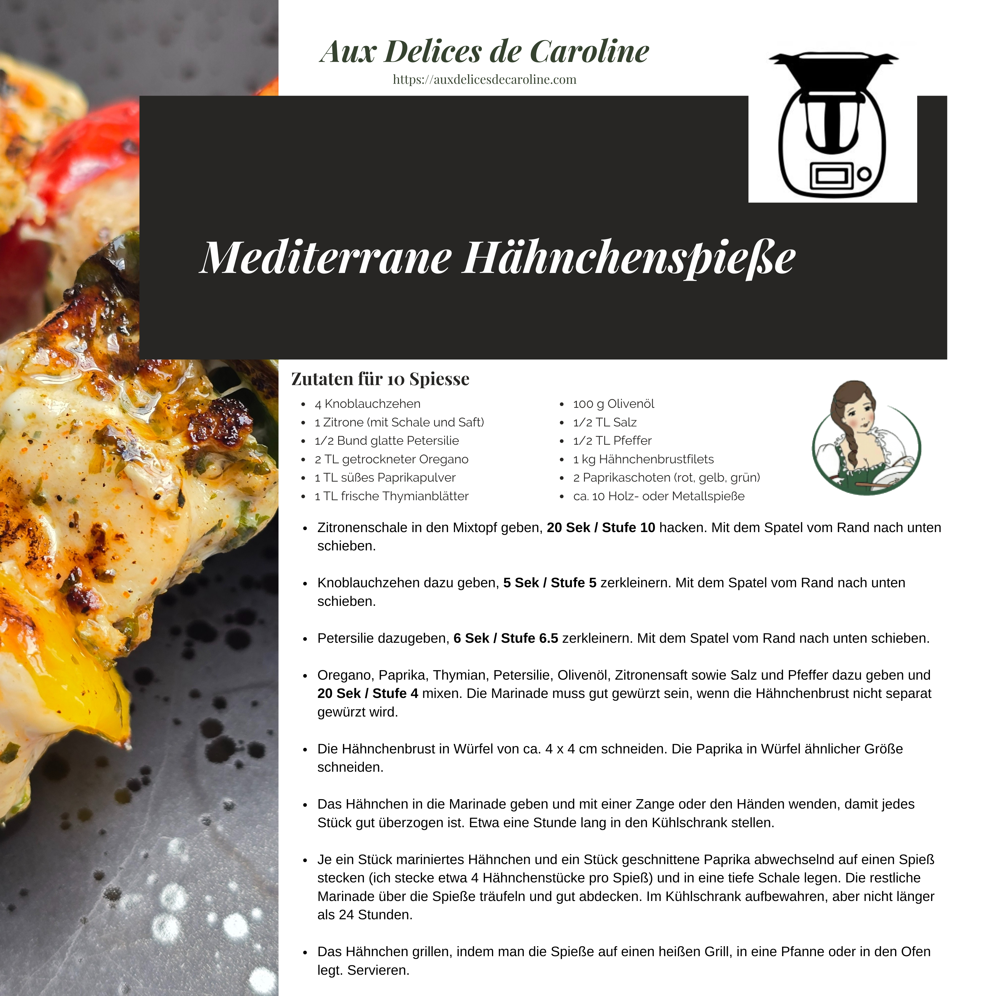 Mediterrane Hähnchenspieße (traditionnel & Thermomix)