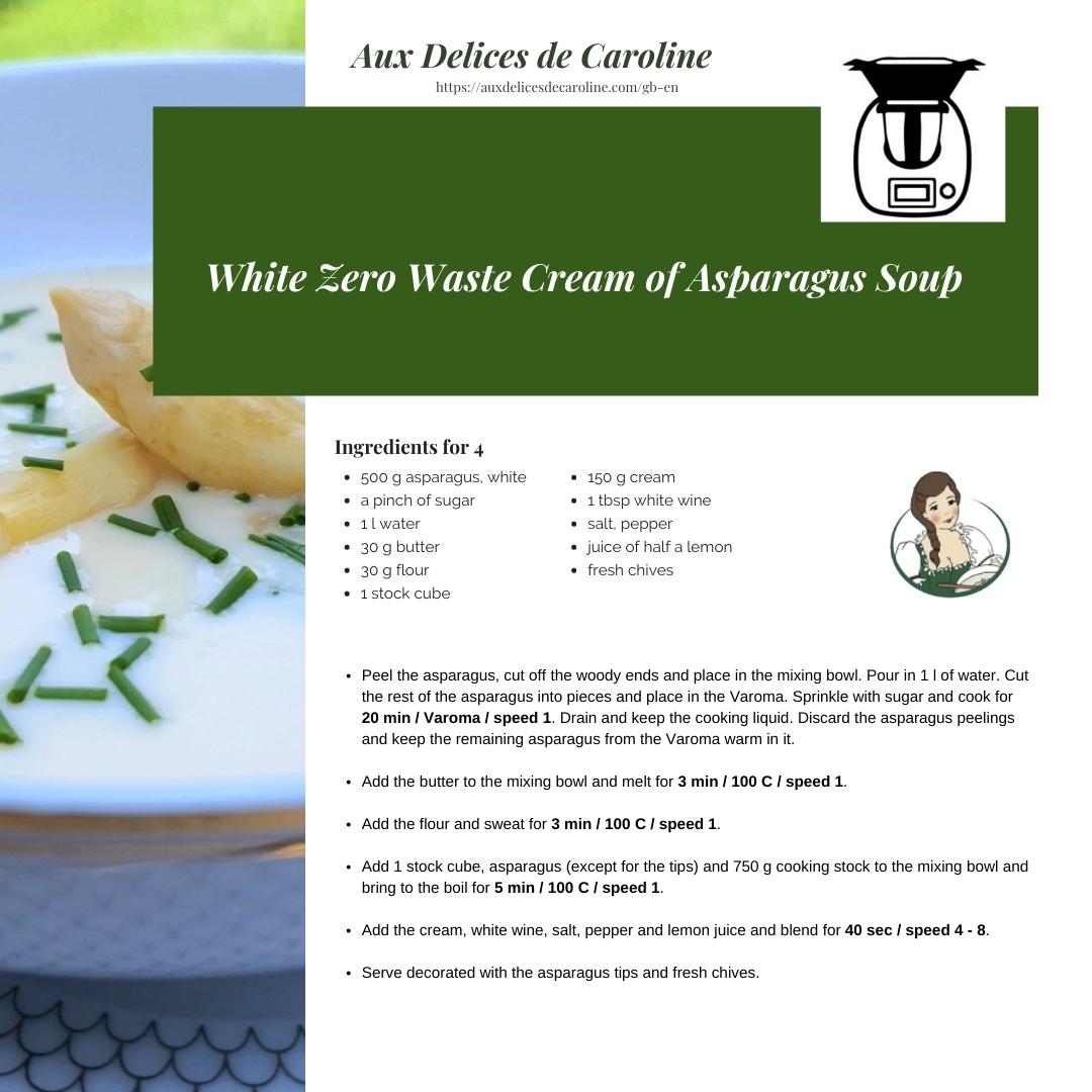 White Zero Waste Asparagus Cream Soup (traditionnel and Thermomix)