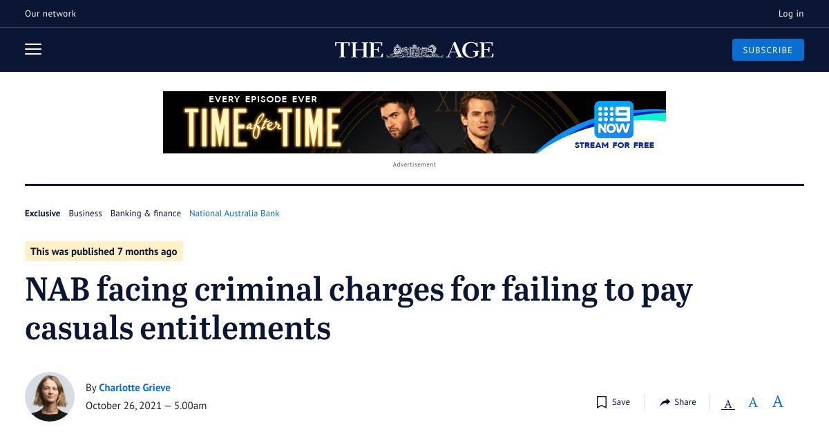 NAB facing criminal charges for failing to pay casuals entitlements