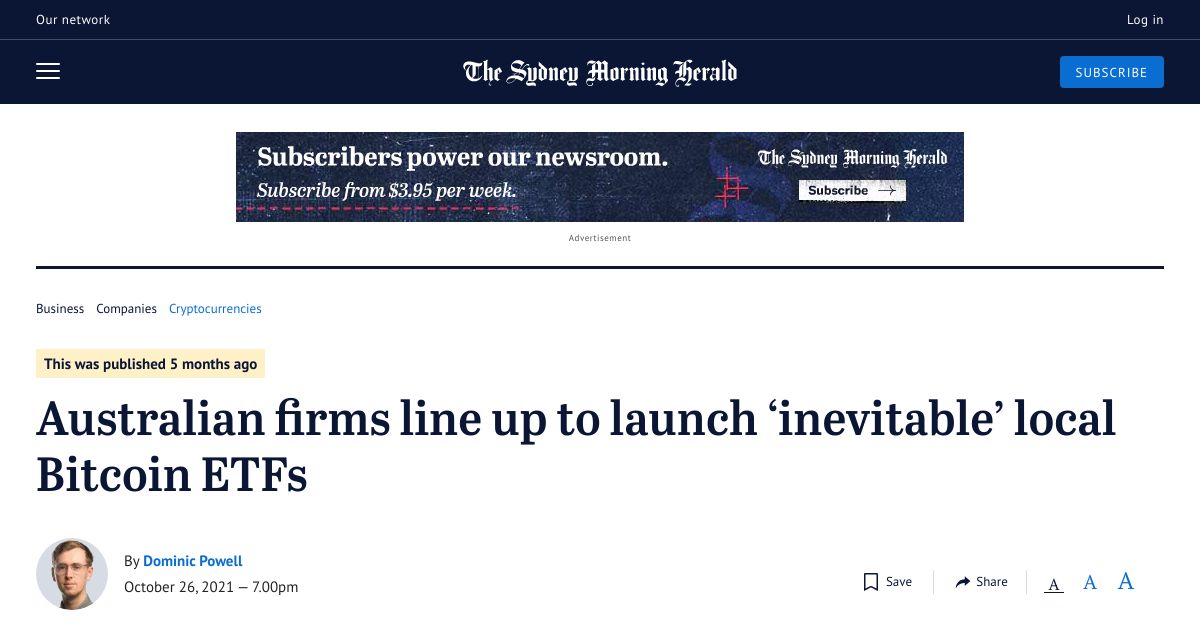Australian firms line up to launch inevitable local Bitcoin ETFs