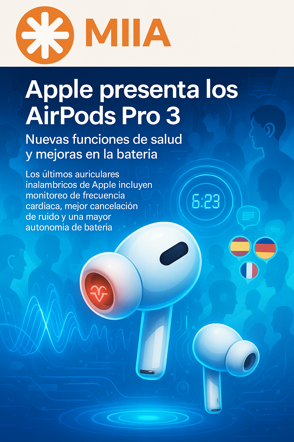 AirPods Pro 3 integran cancelación avanzada, traducción y monitoreo cardíaco