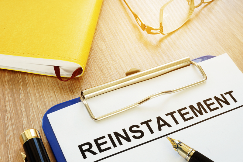 Reinstatement written on clipboard