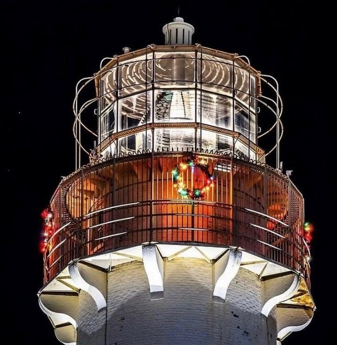 Absecon Lighthouse in Atlantic City, NJ decorated for Christmas