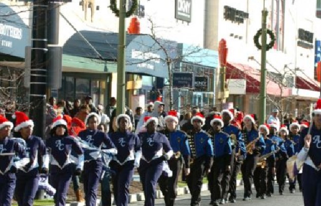 A marching band performs in the Atlantic City Winter Wonderland Christmas parade in Atlantic City, New Jersey