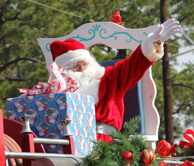 Santa rides his sleigh in the Gautier, MS Christmas Parade