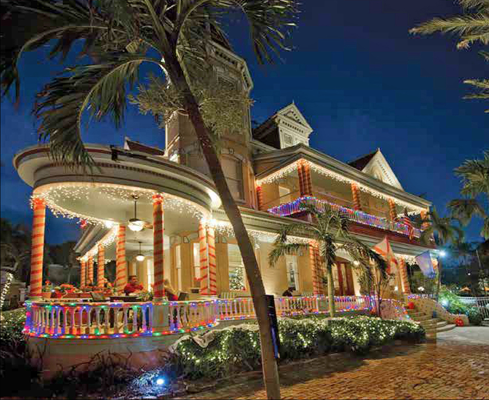 An inn decorated for Christmas in Key West, Florida