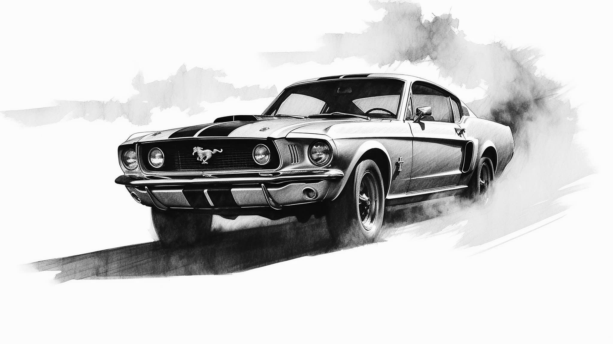 Ford Mustang charcoal sketch
