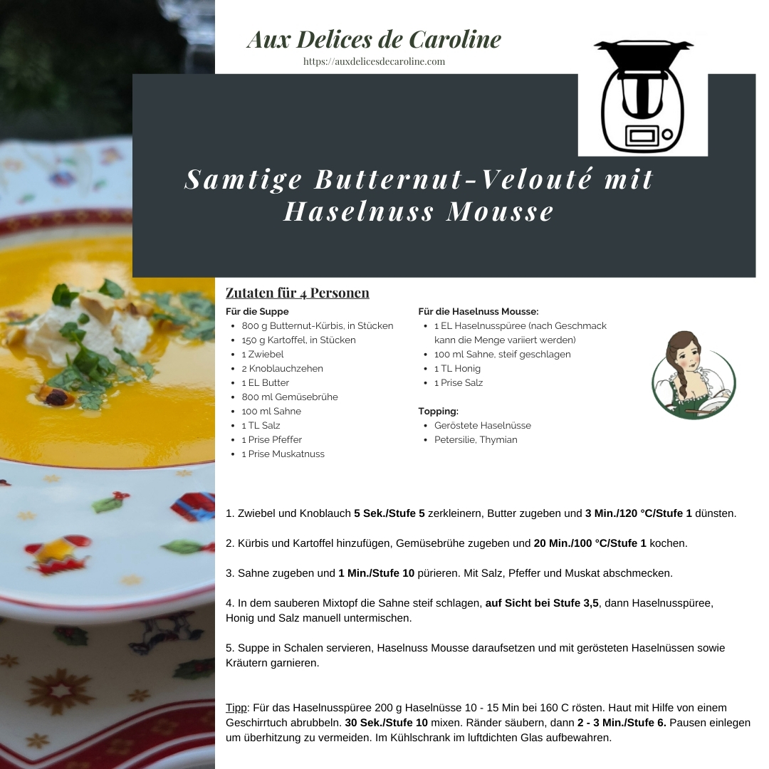 Samtige Butternut-Velouté mit Haselnuss Mousse (traditionnel & Thermomix)