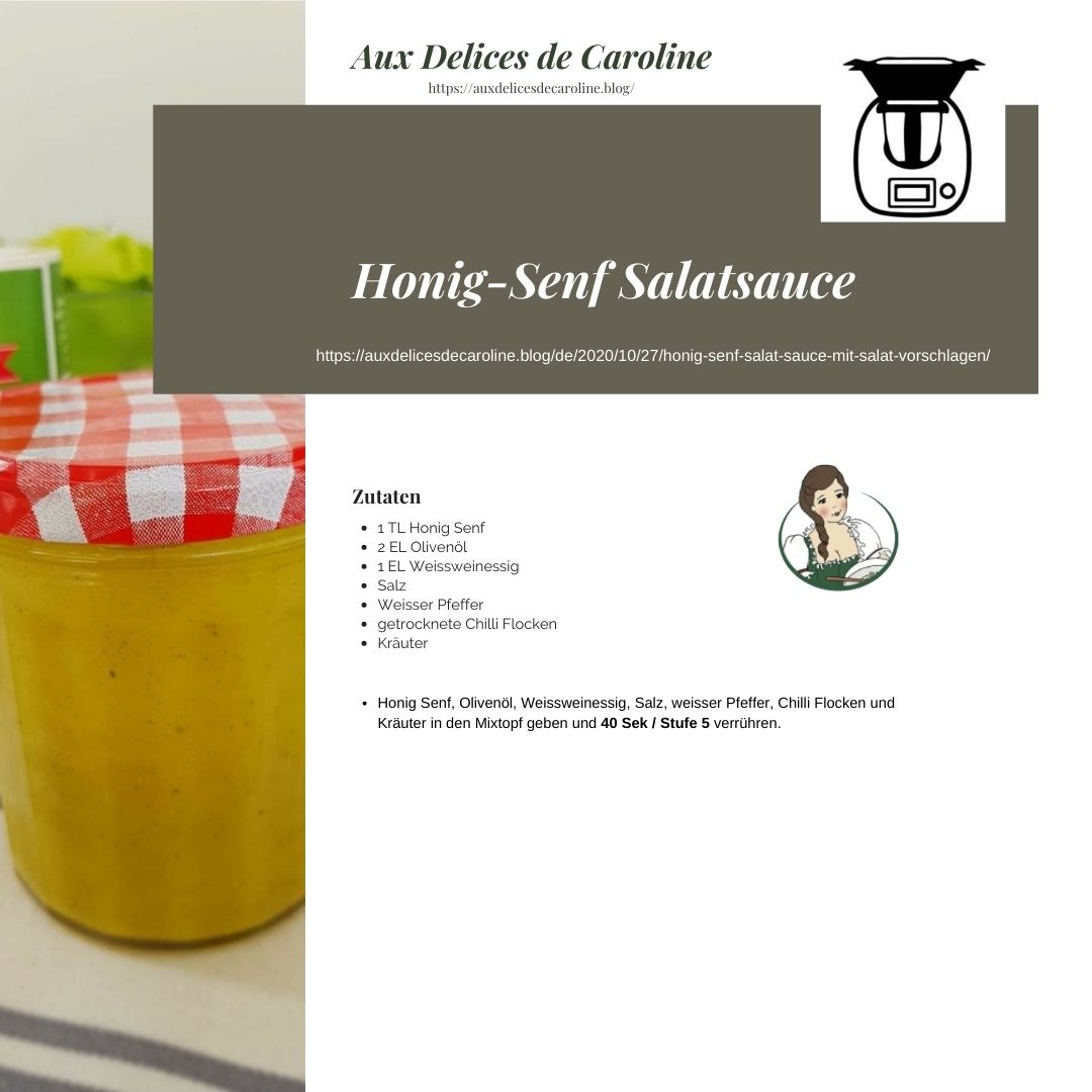 Honig-Senf Salat Sauce mit Salat Vorschlägen (traditionelle Version & Thermomix)