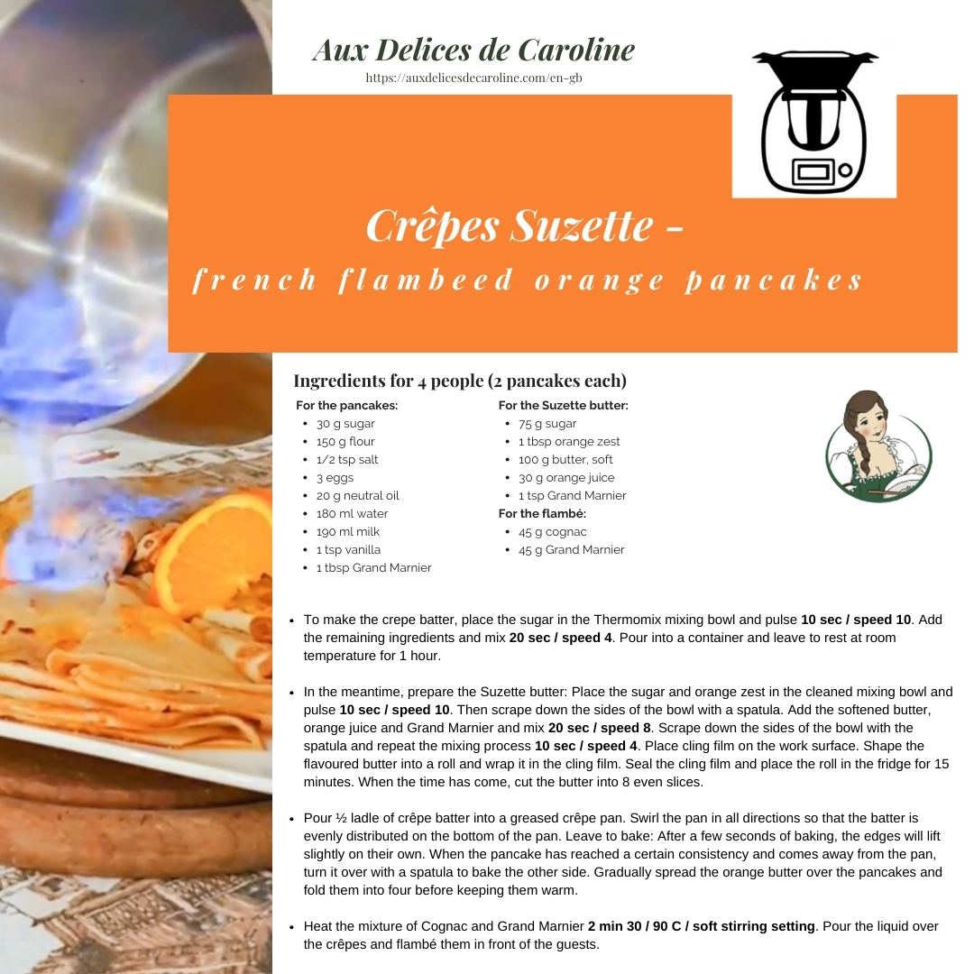 Crepes Suzette - french flambéed orange pancakes (traditional & Thermomix)