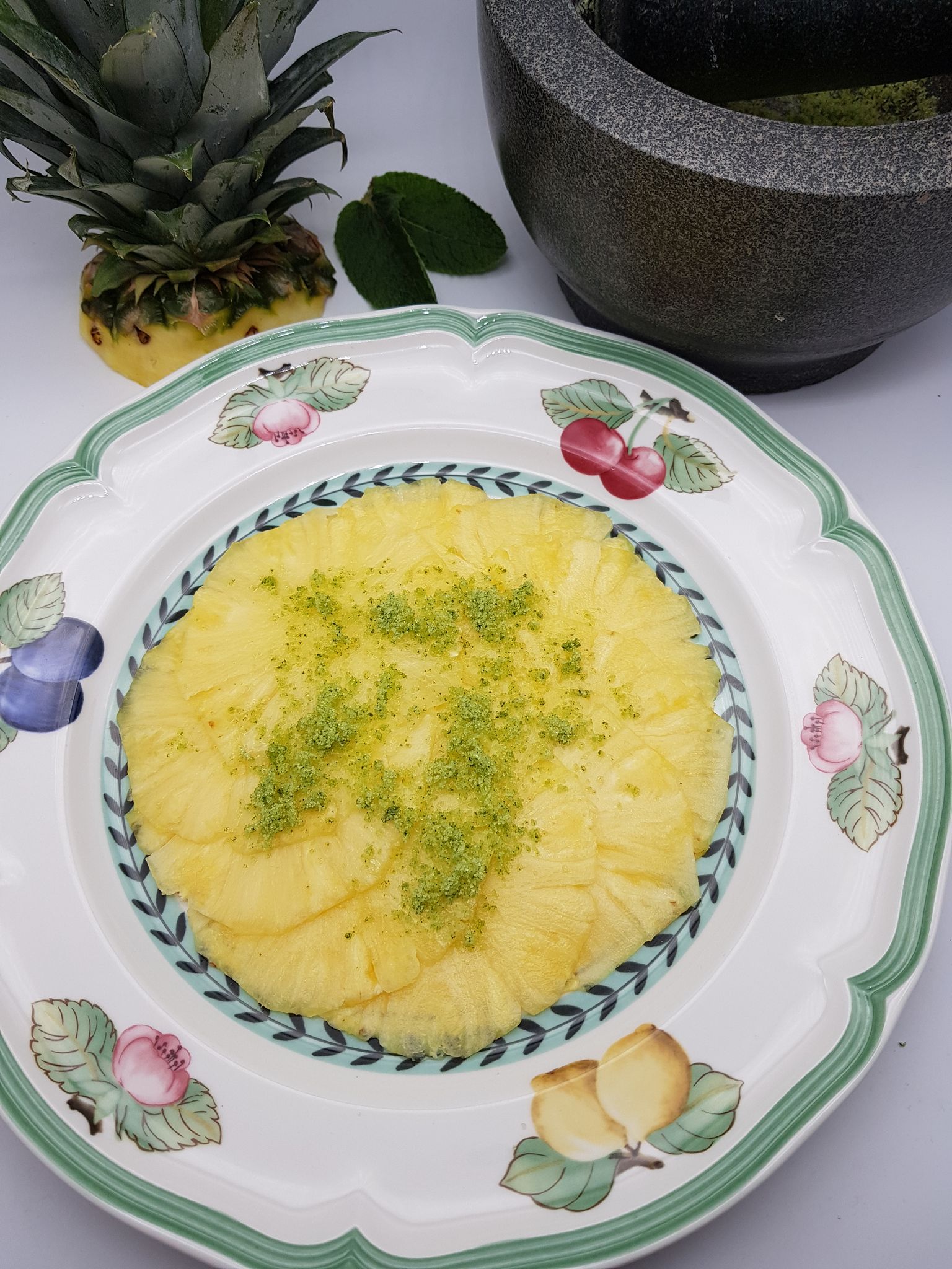 Pineapple Carpaccio with Mint Sugar