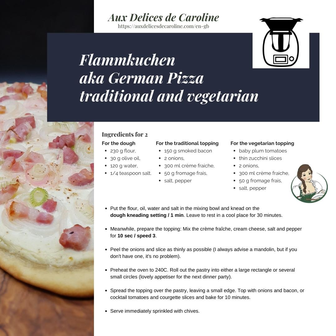 Flammkuchen aka German Pizza bacon or vegetarian (traditional & Thermomix)