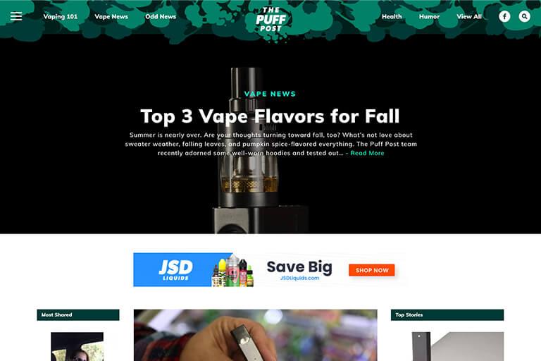 The new Puff Post website features vape-related blog content.
