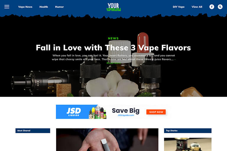 The new Your Vaporhood website features vape-related blog content.