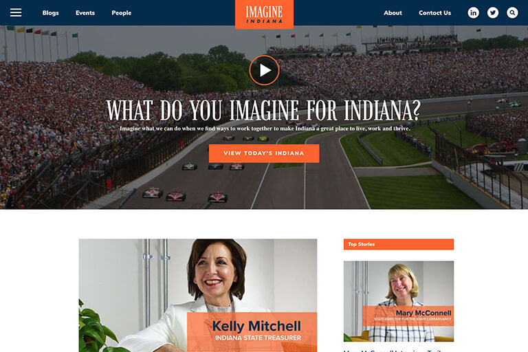 Imagine Indiana's redesigned website featuring the Indy 500.
