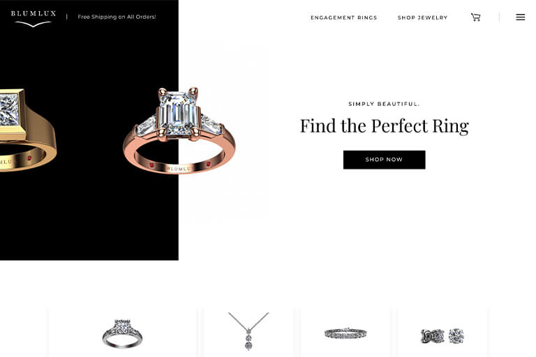 Blumlux's redesigned website features beautiful custom diamond engagement rings.