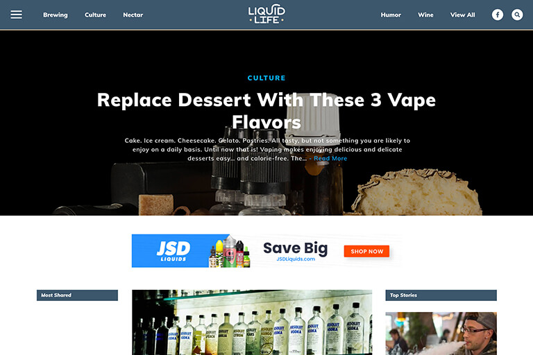 The new Your Liquid Life website features vape-related blog content.