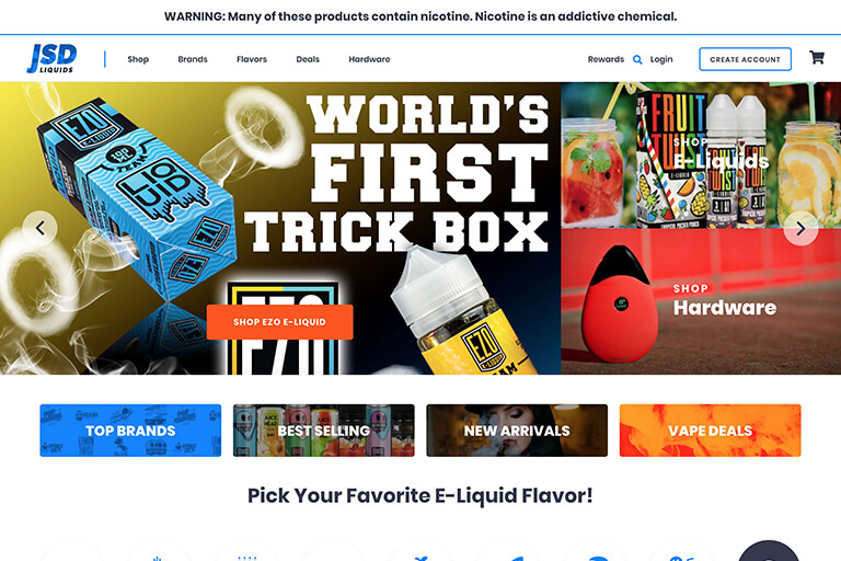 Jordan Standard Distribution's redesigned website displays a wide variety of vape flavors.