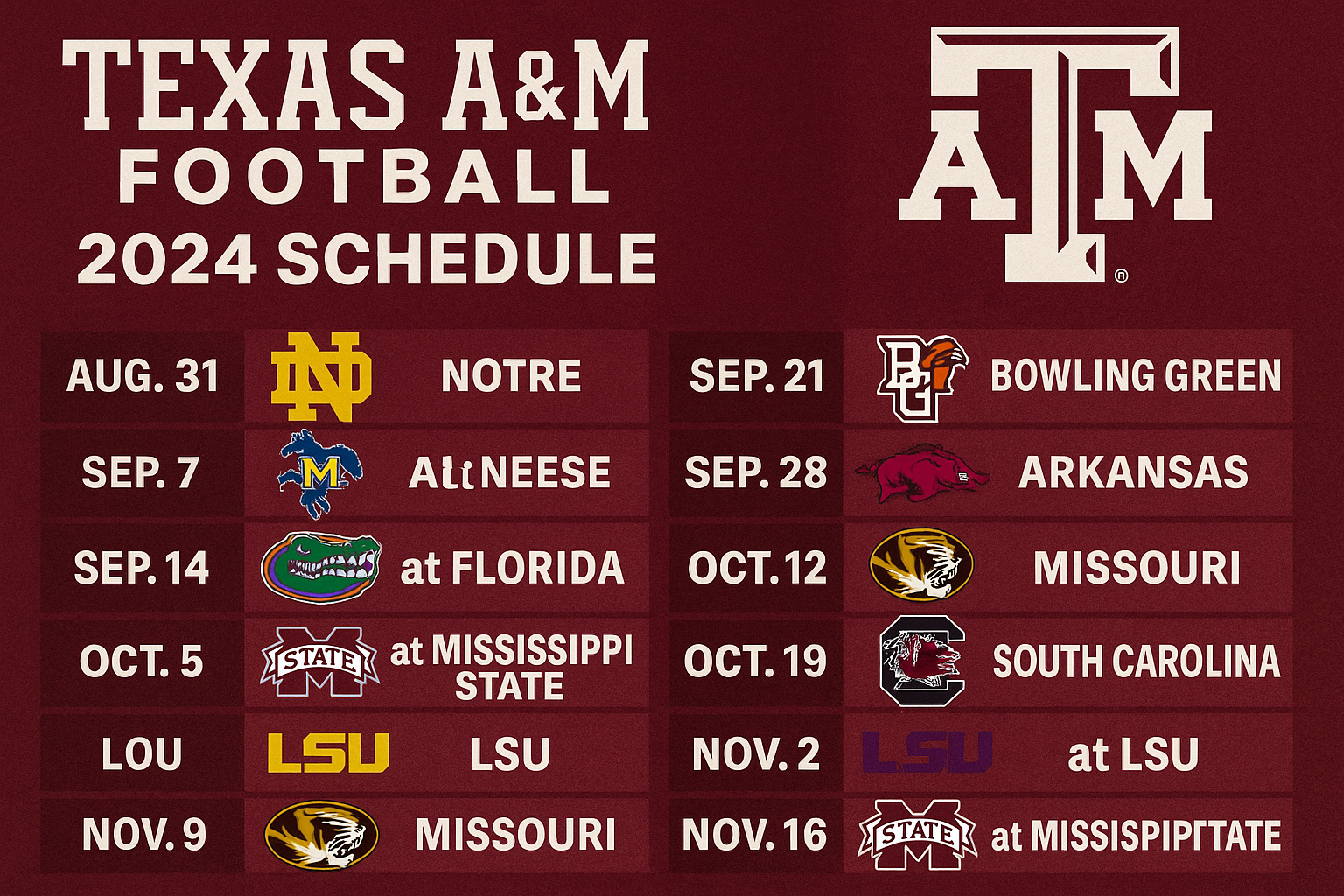 a&m football schedule