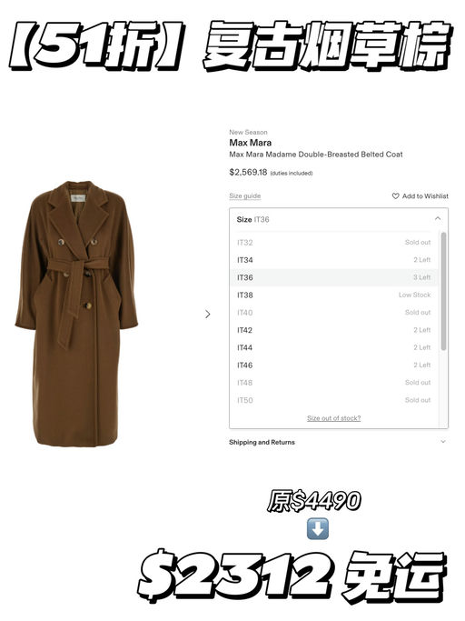 【4折起】人生大衣，跌破$2000