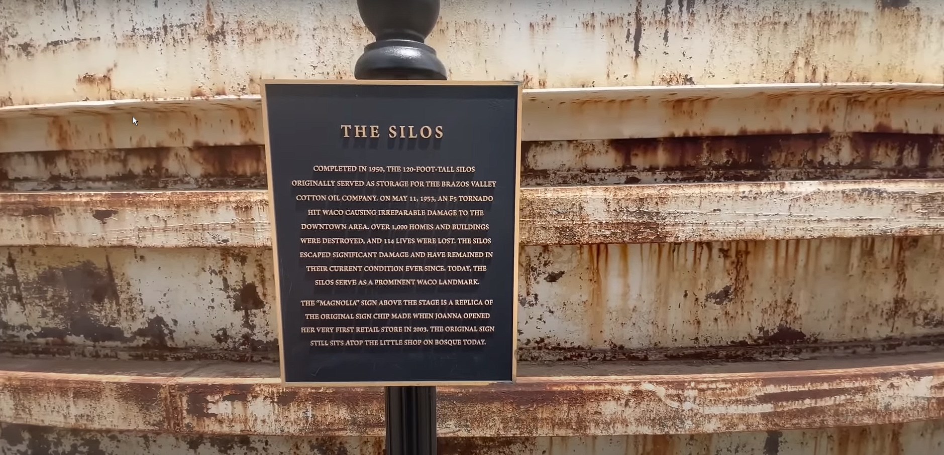 Sign about the silos at Magnolia Market at the Silos in Waco, TX